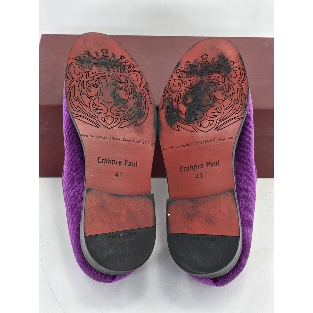 Erphpre Paul Shoes Men's Sz 8 - Purple Velvet - Comfy‎ - Metal Lion Head gold